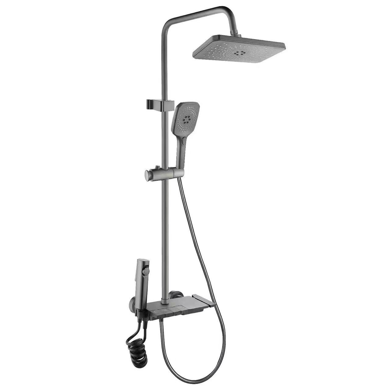 I-Gunmetal Gray Piano Key Hot and Cold Rain Shower Isethi ene-Spray Gun