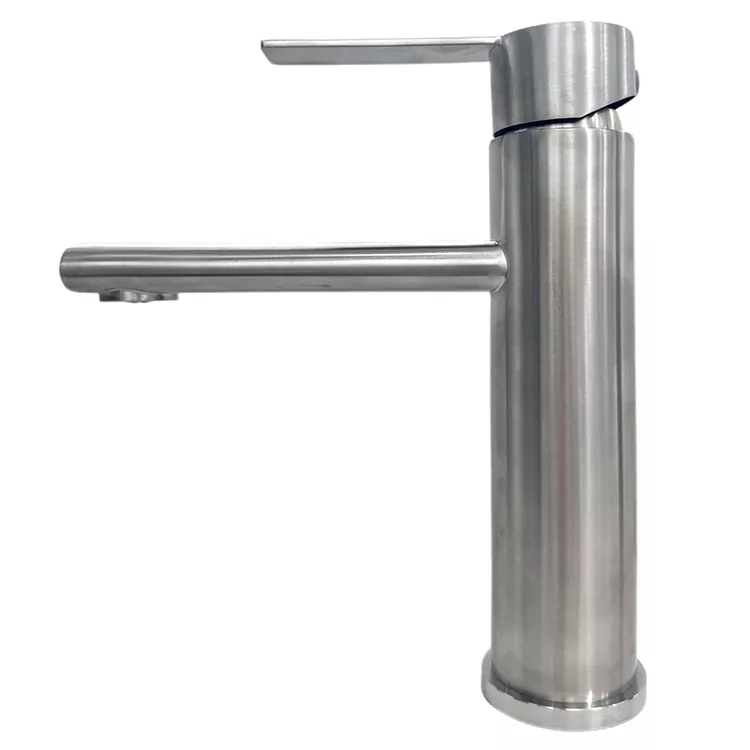 I-Straight-Nozzle Cylindrical Brushed Hot And Cold Basin Faucet